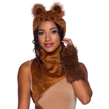 Ewok classic female costume, adult, hood with attached ears, matching gauntlets and leg warmers.