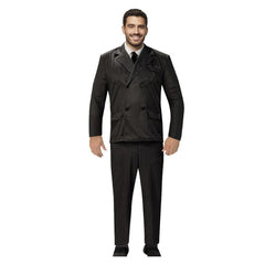Gomez Addams Family adult costume with black pinstripe suit and necktie