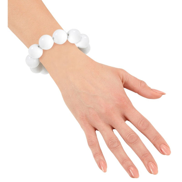 White 70s beaded bracelet costume accessory with large plastic beads
