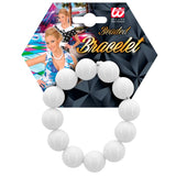 Packaging for 70s beaded bracelet in white