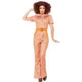 Orange belt retro jumpsuit with flared legs