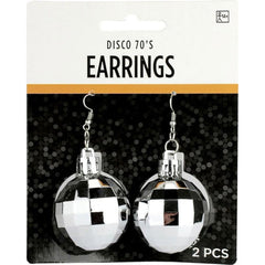 Silver disco ball earrings with hook for pierced ears