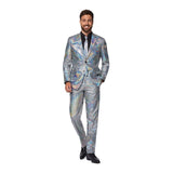 Man wearing the 70s disco baller suit