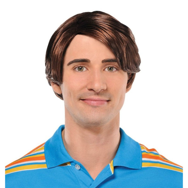 70s Disco dude brown wig with long sweeping fringe.