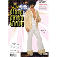 70s disco pants white with gold trim and pockets – flared style by Dr Toms