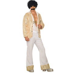 70s disco pants white with gold trim and pockets – flared style by Dr Toms