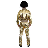 70s Disco Singer Gold Costume - Dr Toms back view of waist length jacket and matching pants.
