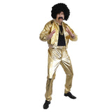 70s Disco Singer Gold Costume - Dr Toms, zip up waist coat, matching pants.