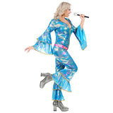 Shiny blue 1970s disco jumpsuit