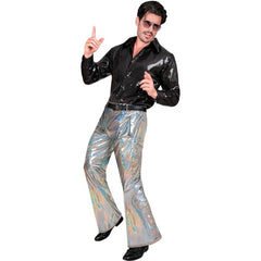 70s disco style holographic pants for party wear