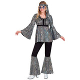 Black and silver waves print 70s disco costume for women