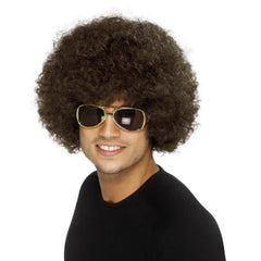 70’s funky brown Afro wig with tight curls for disco or retro costumes