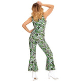 70s groovy style jumpsuit green wave print back view