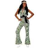 70s groovy style jumpsuit green wave print front view