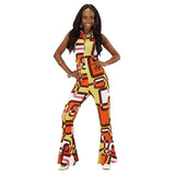 Zip up 70s groovy jumpsuit in traditional print with flared leg