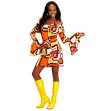 Retro 70s mini dress with colourful geometric print