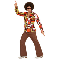 Men’s 70s groovy style shirt with tubes print disco style