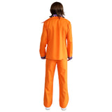 Back view of 70s Leisure Suit Orange retro disco costume