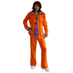 70s Leisure Suit Orange retro disco costume with flared trousers