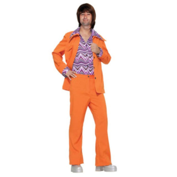Orange 70s leisure suit with retro patterned shirt – Dr Toms
