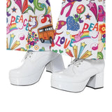 White 70s men’s platform shoes with 3 inch heel