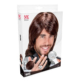 Packaging for mens brown retro wig 70s pop star styled fringe