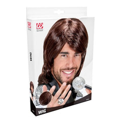 brown 70s pop star wig mens fuller fringe disco costume wig