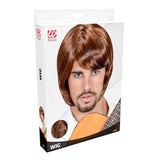 Packaging for retro brown wig 70s pop star simple fringe costume