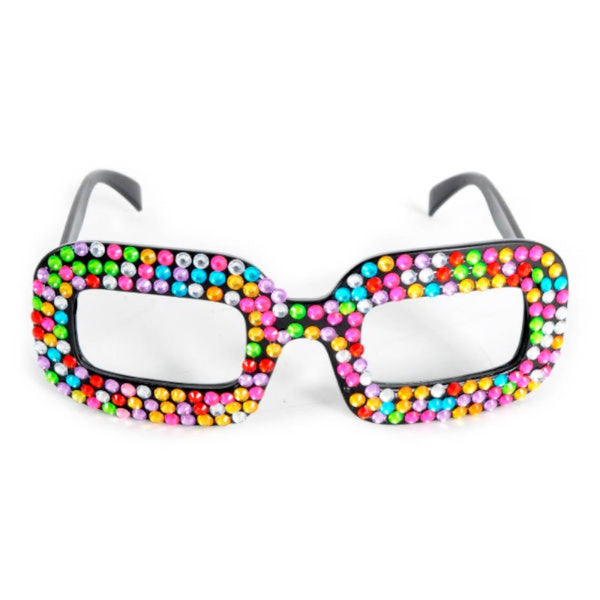 Rainbow diamante glasses with clear lenses
