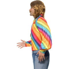 1970s men’s rainbow shirt with wide collar and full sleeves – perfect for disco or retro events