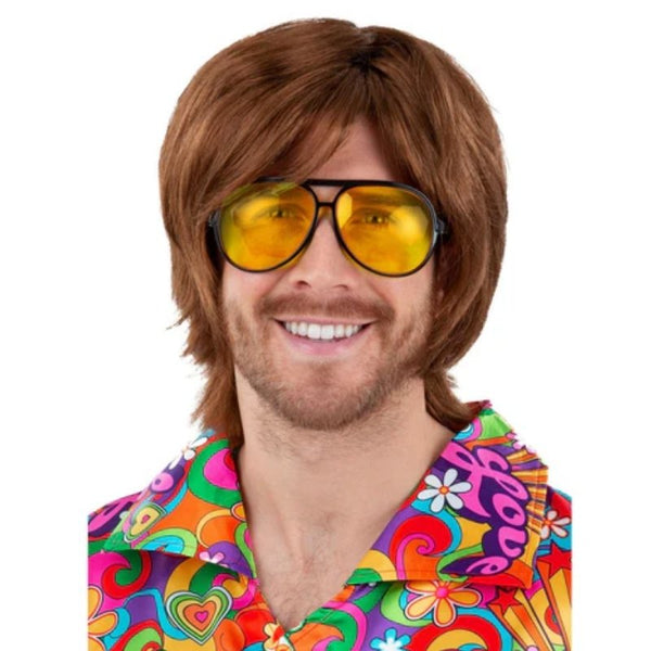 70s Yellow Lens Aviator Specs with black frame.