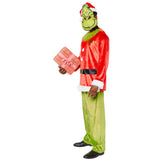The grinch adult costume, green mask and santa hat.