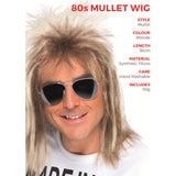 80s ash blonde mullet wig showing care instructions 