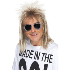 80s ash blonde mullet wig, shoulder length