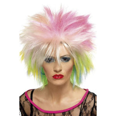 80's Attitude Wig, in pink, blonde, green and blue, short and spikey.