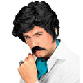 80s Blow-Dry Wig with Moustache – Black