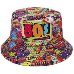 Colourful 80s bucket hat with retro pattern