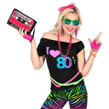 Black 80s Fashion T-Shirt for women with colourful retro print