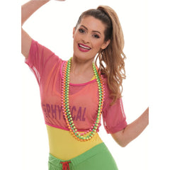 Set of four neon 80s fluro pearl bead necklaces in assorted colours