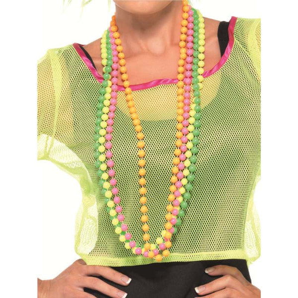 Set of four neon 80s fluro pearl bead necklaces in assorted colours