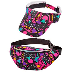 80s funky fashion black visor and belt bag set