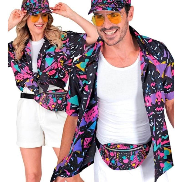 80s funky fashion shirt black front view costume top