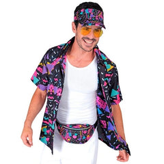 80s funky fashion shirt black front view costume top