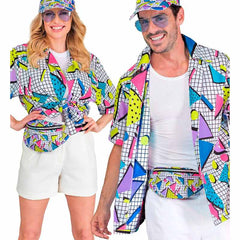 Unisex 80s funky fashion shirt in white with retro print