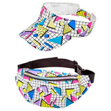 80s Funky Fashion visor and bum bag set for retro festivals