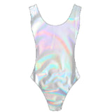 80s iridescent silver leotard for retro aerobics costume