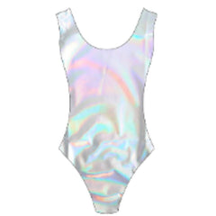 iridescent silver 80s leotard costume shimmering retro outfit