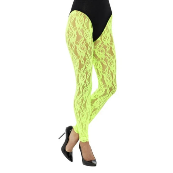 80s Lace Leggings - Neon Green, footless lace tights.
