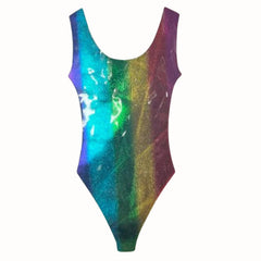 Metallic rainbow leotard, front view