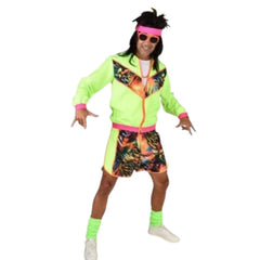 Men’s 80s tracky costume with neon jacket and shorts – retro fancy dress